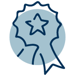 Blue accredited ribbon icon showing badge with star in the middle