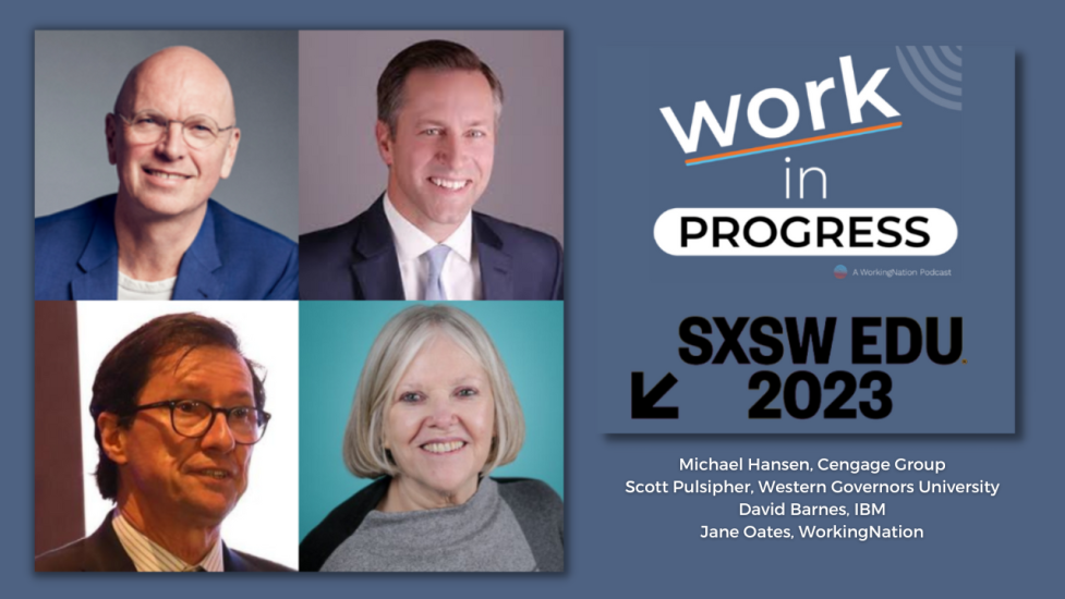 Work In Progress Podcast image cover showing photos of Michael Hansen, Scott Pulsipher, David Barnes, Jane Oates